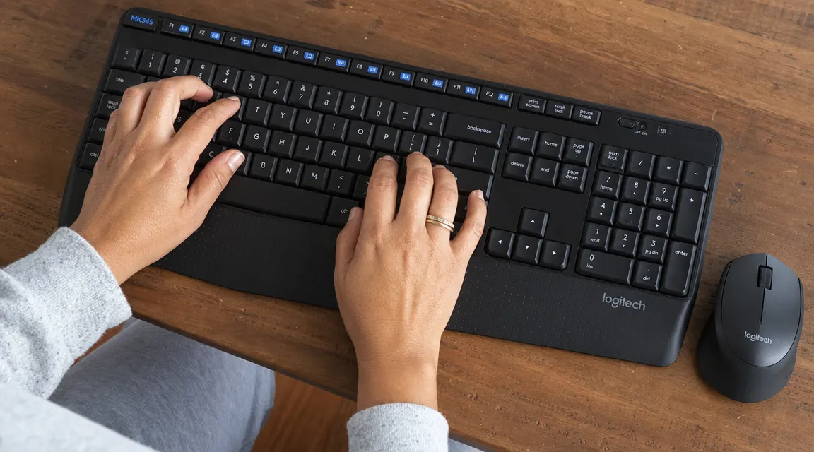 Close-up of MK345 keyboard keys showing the function row and narrow F-key spacing compared to the main key rows